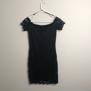 Ambiance Oof the Shoulder Stretch Lace Floral Black Dress